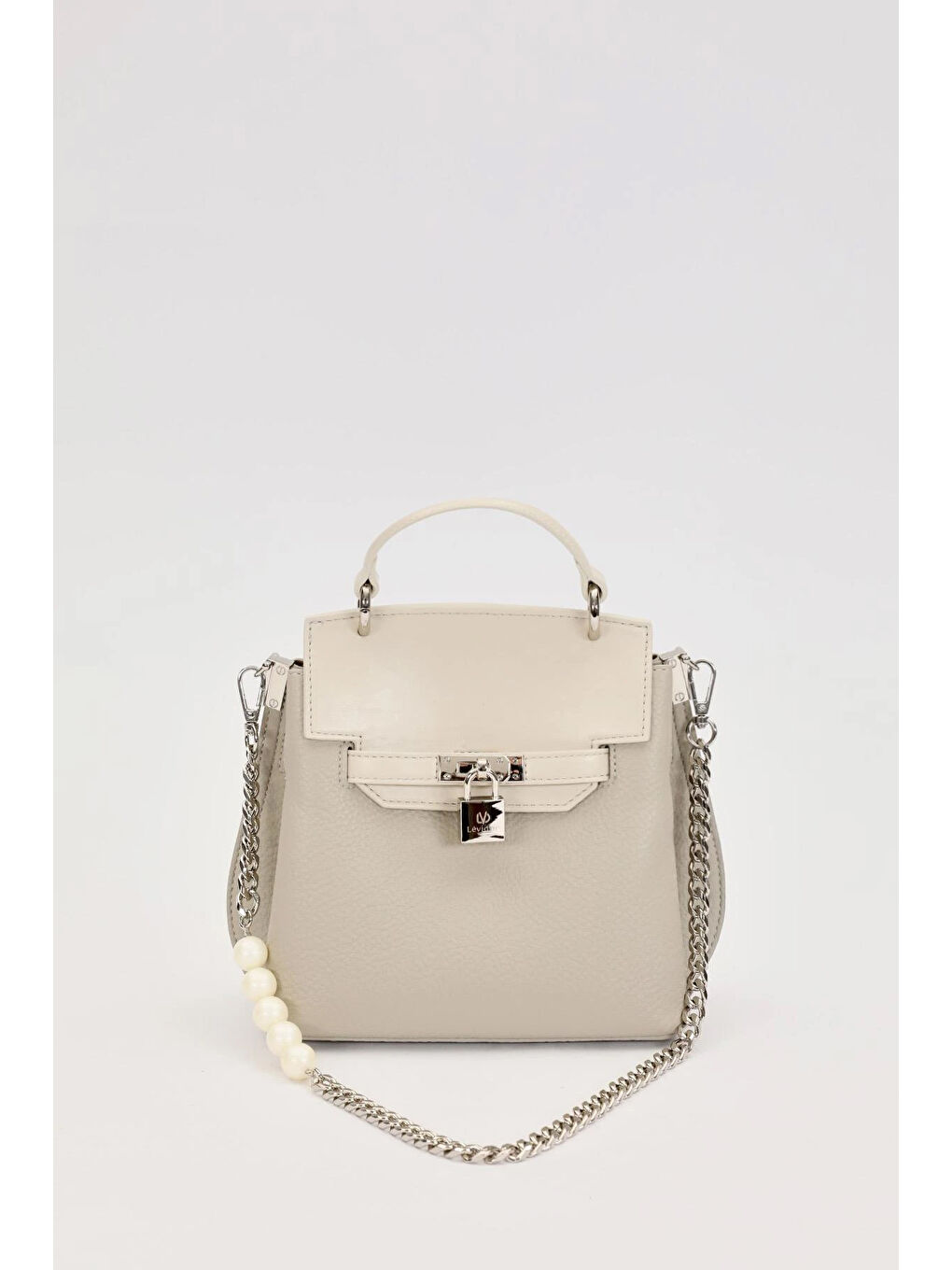 Ekru Premium Zincir ve Deri Askı Charm Detay Yumuşak Deri Çanta 930369 Krem