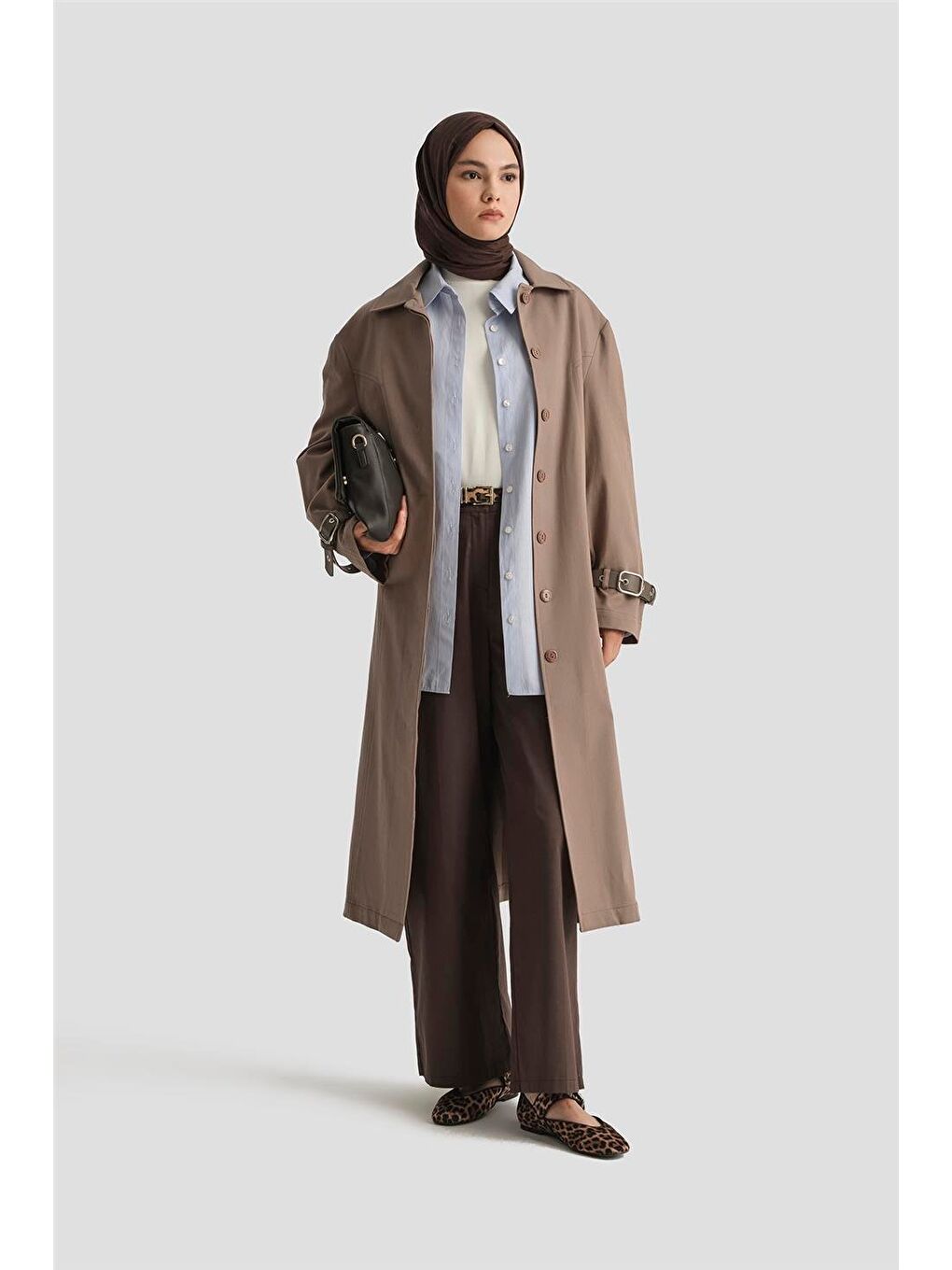 Bej Kemerli Trençkot 25Y7803 Koyu Vizon