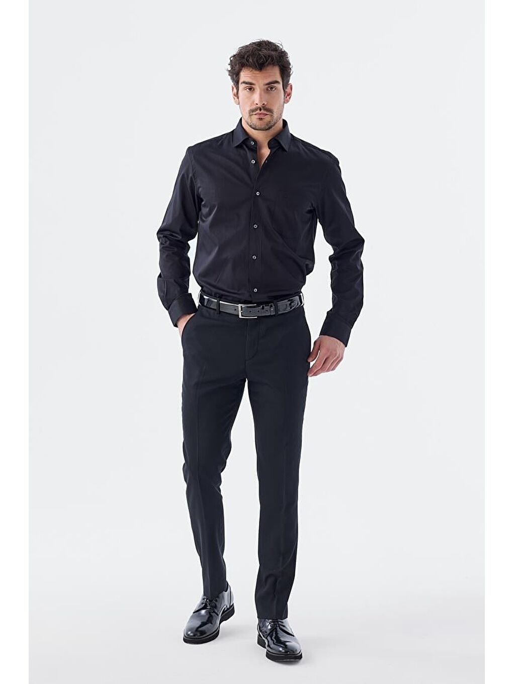 Siyah Comfort Fit Yan Cep Pantolon-1