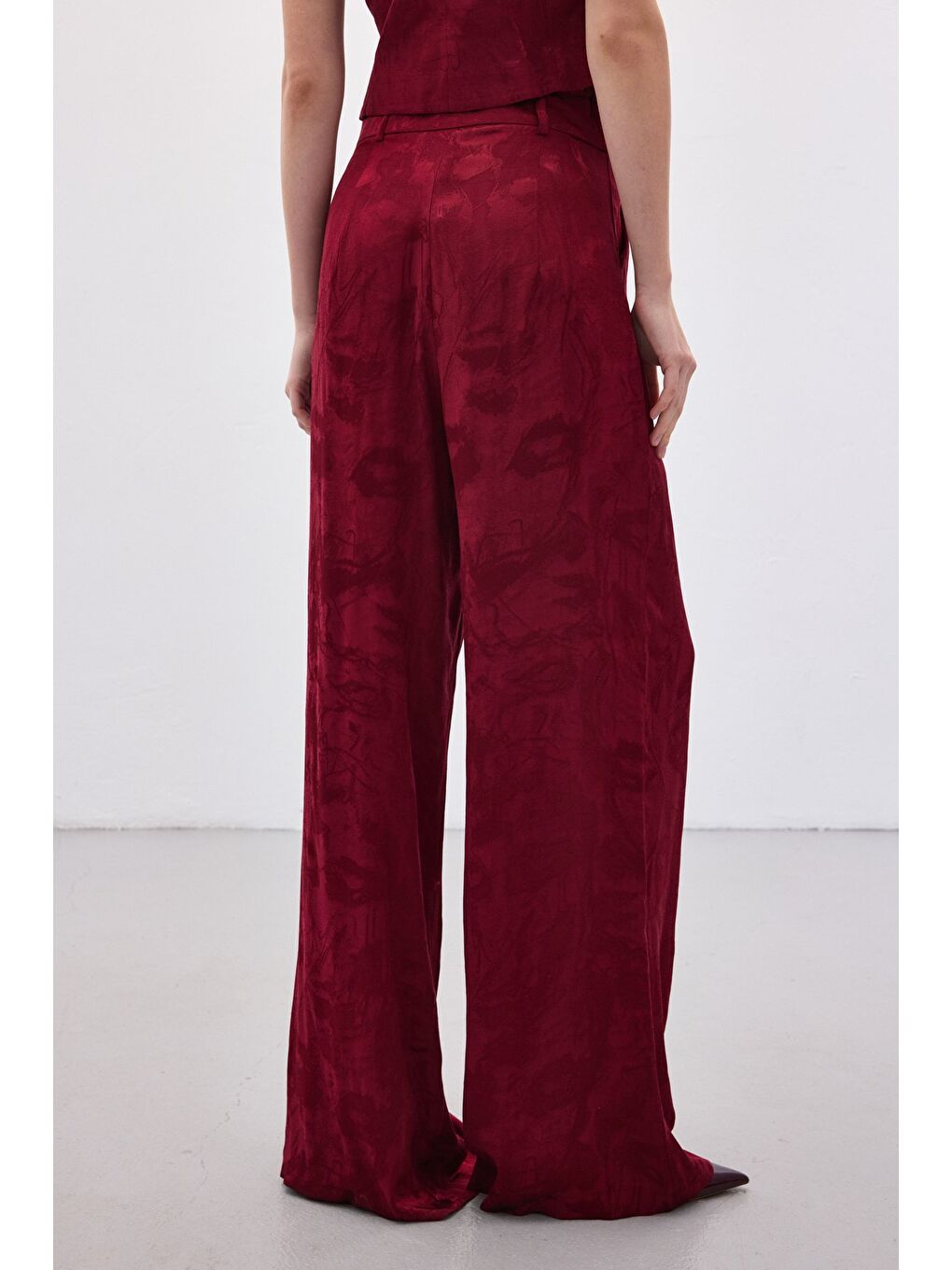 Jakarlı Bol Pantolon - Bordo-7