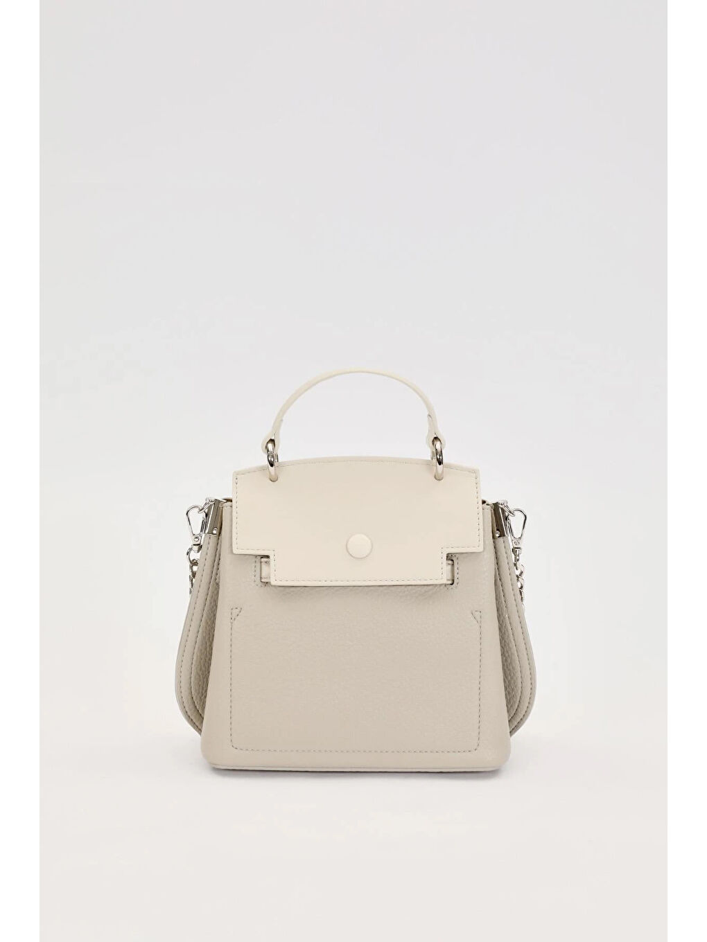 Ekru Premium Zincir ve Deri Askı Charm Detay Yumuşak Deri Çanta 930369 Krem-2