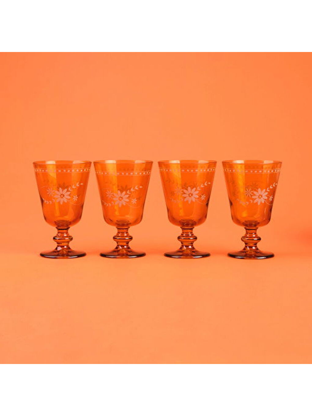 Sarı Nazenin 4'lü Ayaklı Su Bardağı Seti - Amber - 280 ml