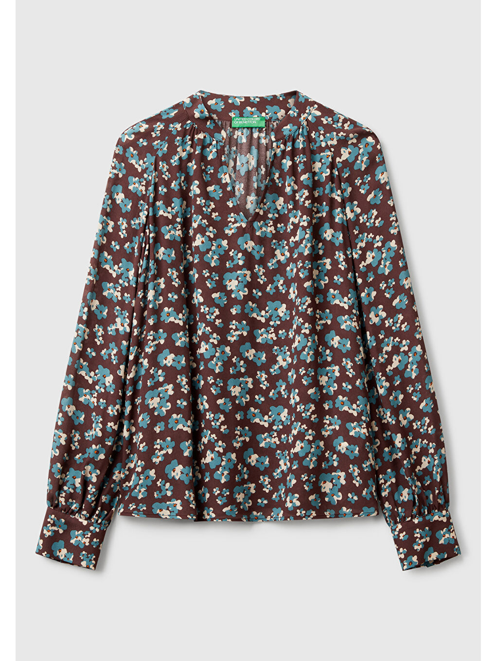 Kadın Kahverengi %100 Viskoz V Yaka Raglan Kol Bluz-1