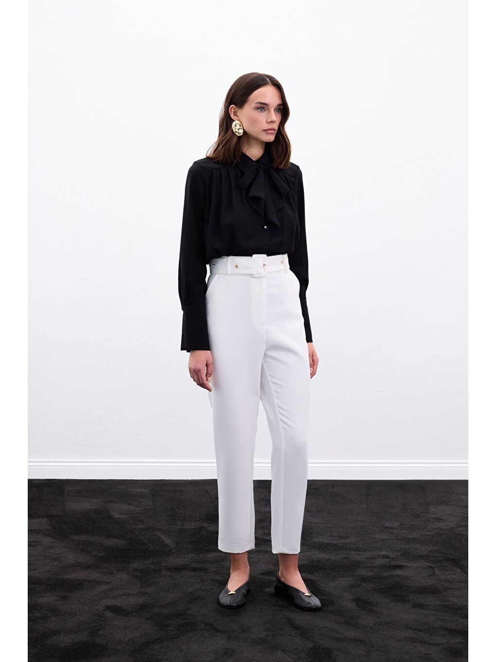 Kemerli Pantolon - Ekru