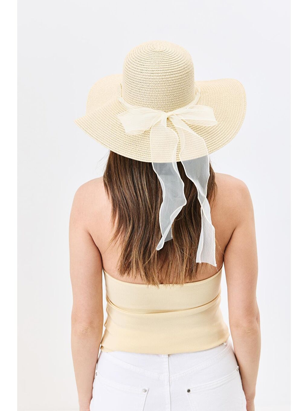Geniş Kenar Hasır Plaj Şapkası Y25730-09 Orta Bej-3