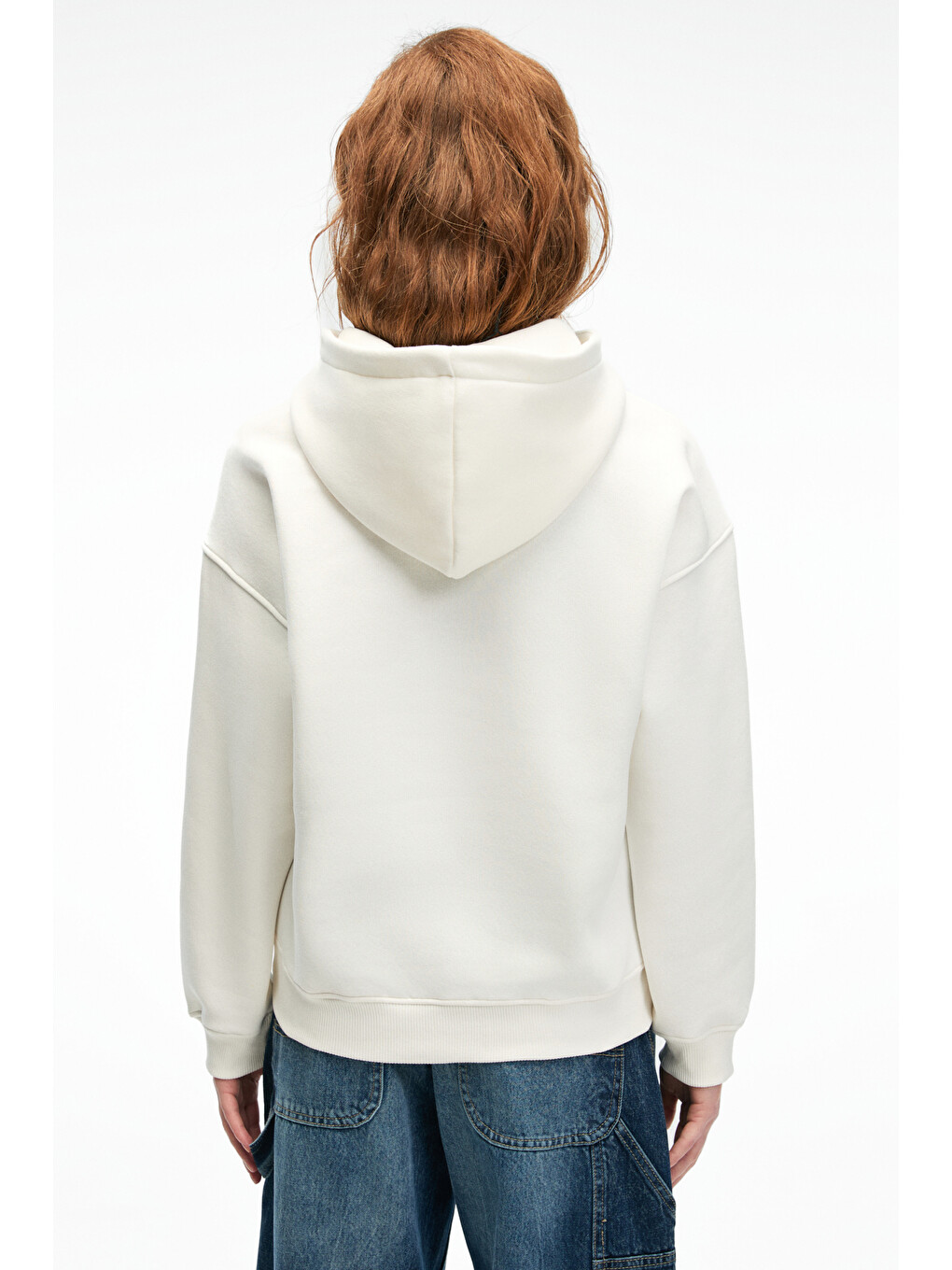 Yanmesa Kadın Oversize Baskı Ve Nakış Detaylı Uzun Kollu Kapüşonlu Beyaz Sweatshirt-5