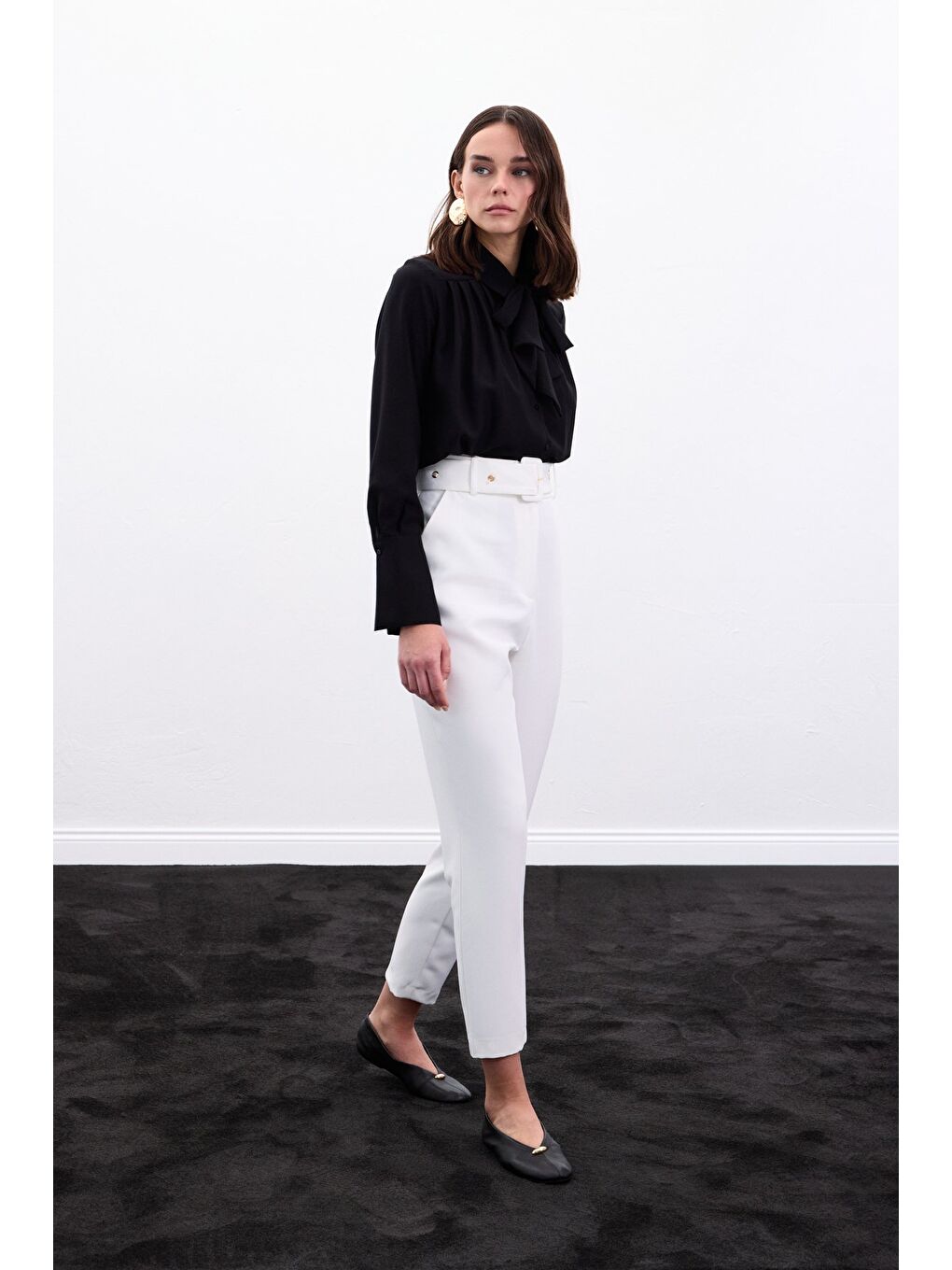 Kemerli Pantolon - Ekru-1