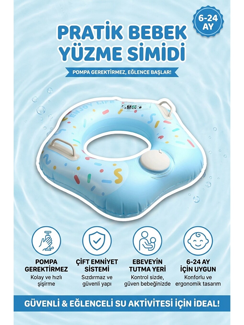 Karışık Çocuk Yüzme Simidi Süngerli Ebeveyn Tutma Yerli Çift Emniyetli Bas Şişir Pratik Mavi Simit