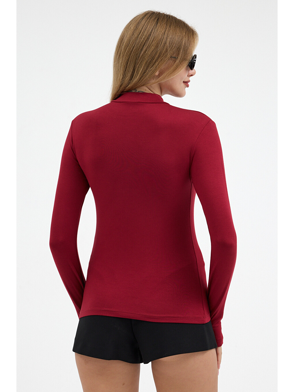Kadın Yarım Balıkçı Yaka Basic Bordo Bluz-2