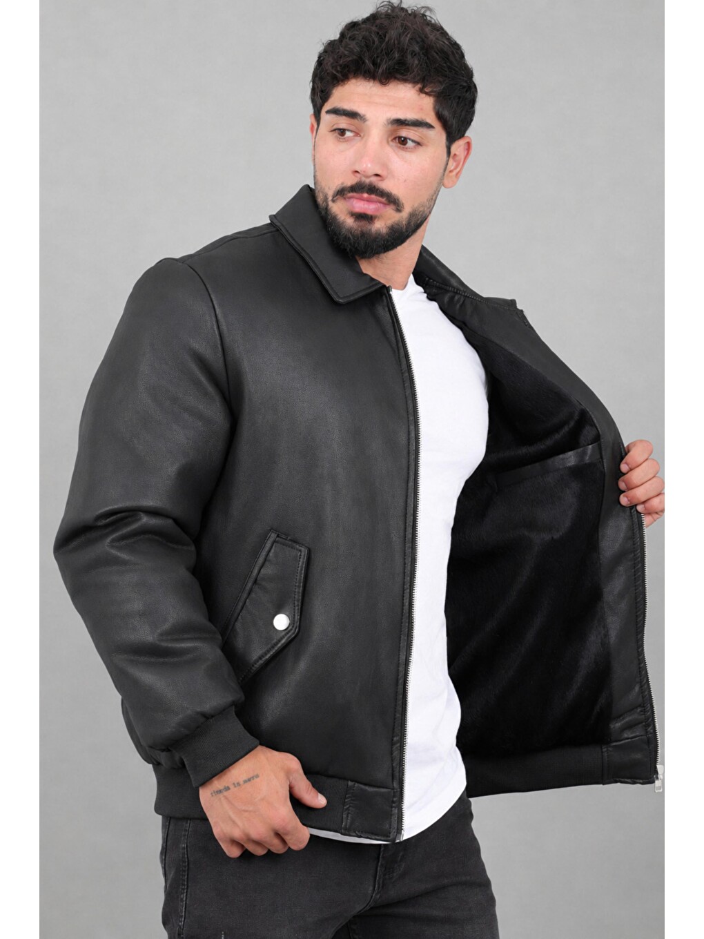 Siyah Cep Detay Dolumlu İçi Kürklü Suni Deri Mont Kmd 897_50533-4