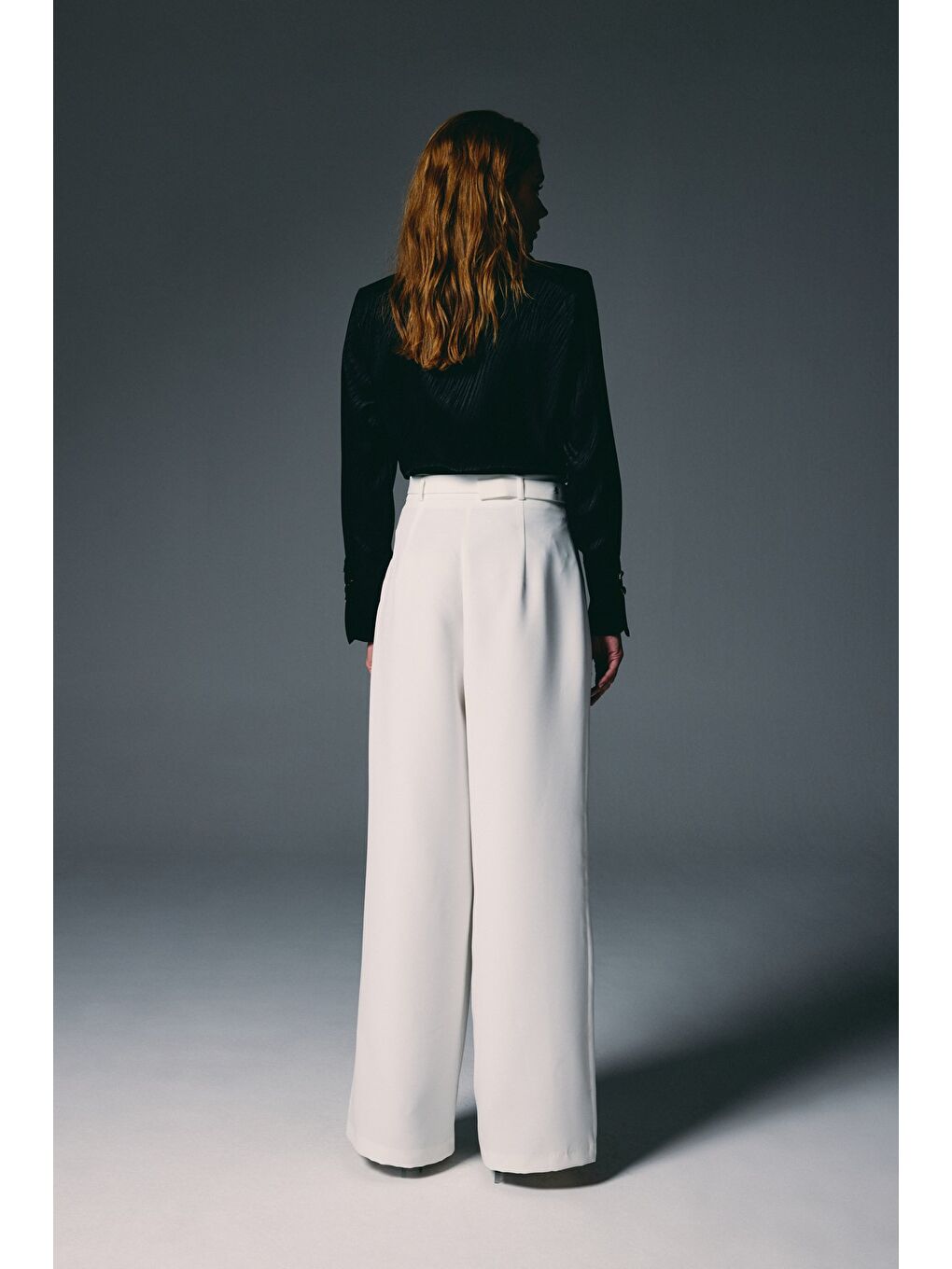 Kemerli Bol Pantolon - Ekru-7