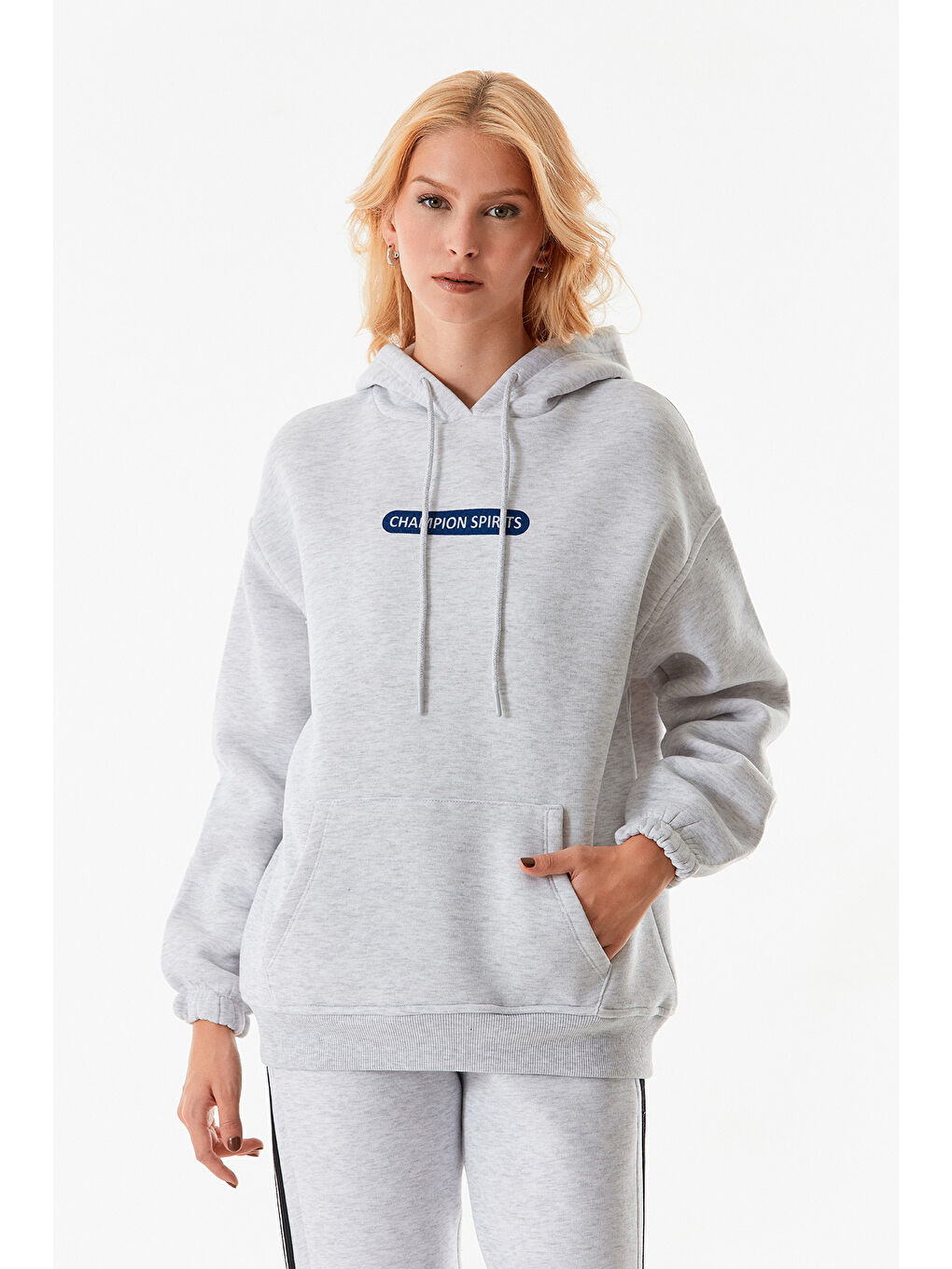 Fullamoda Gri Yazı Baskılı Kanguru Cepli Sweatshirt - 3