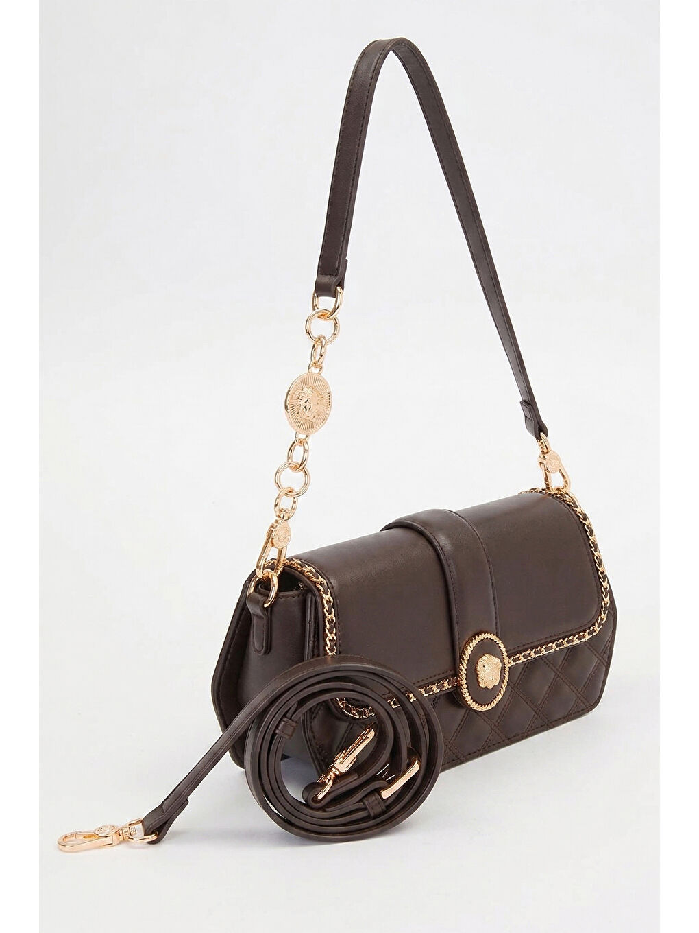 Çift Askılı Sert Deri Premium Çanta 930389 Acı Kahverengi-2