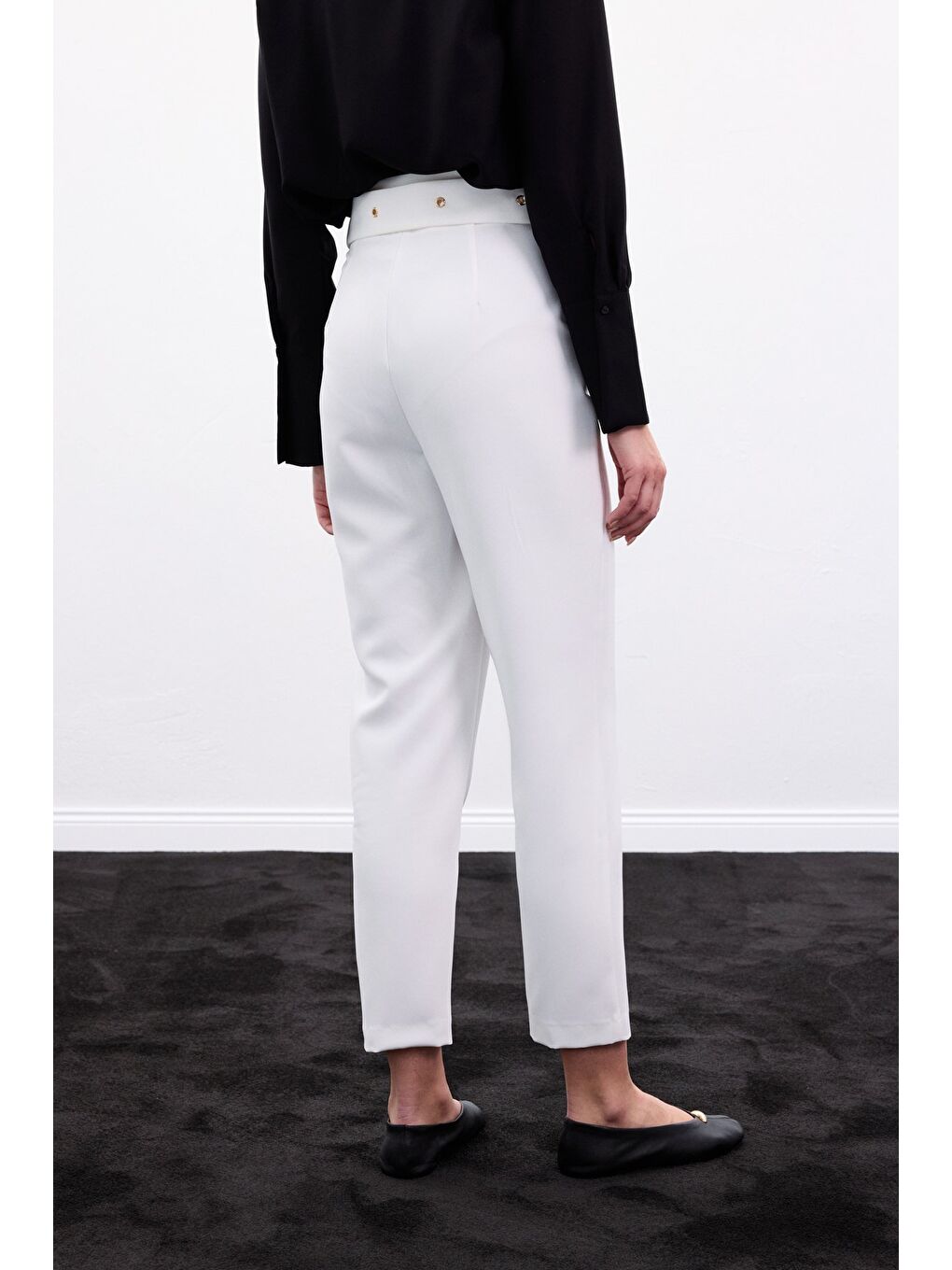Kemerli Pantolon - Ekru-4