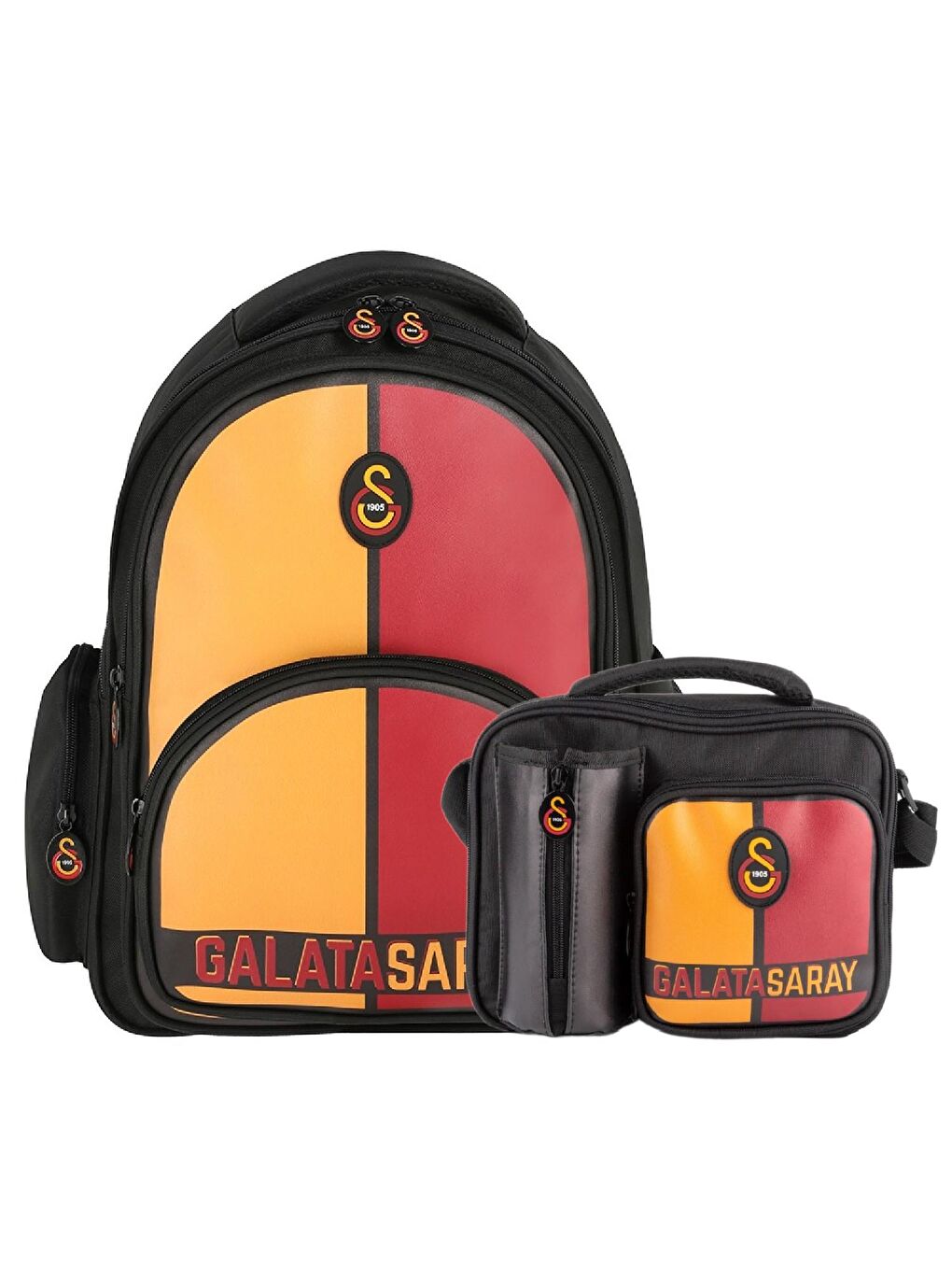 3 Bölmeli Logo Baskılı Suni Deri Okul Çantası +Beslenme Çantası