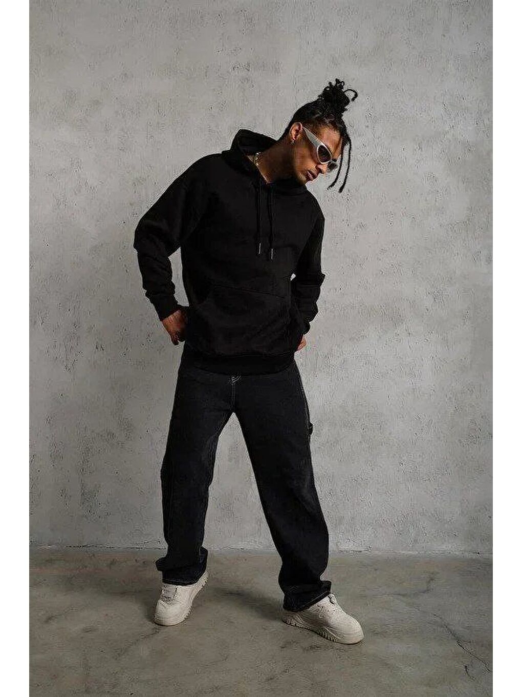 3 İplik Kapüşonlu Sweatshirt Hoodie - Siyah