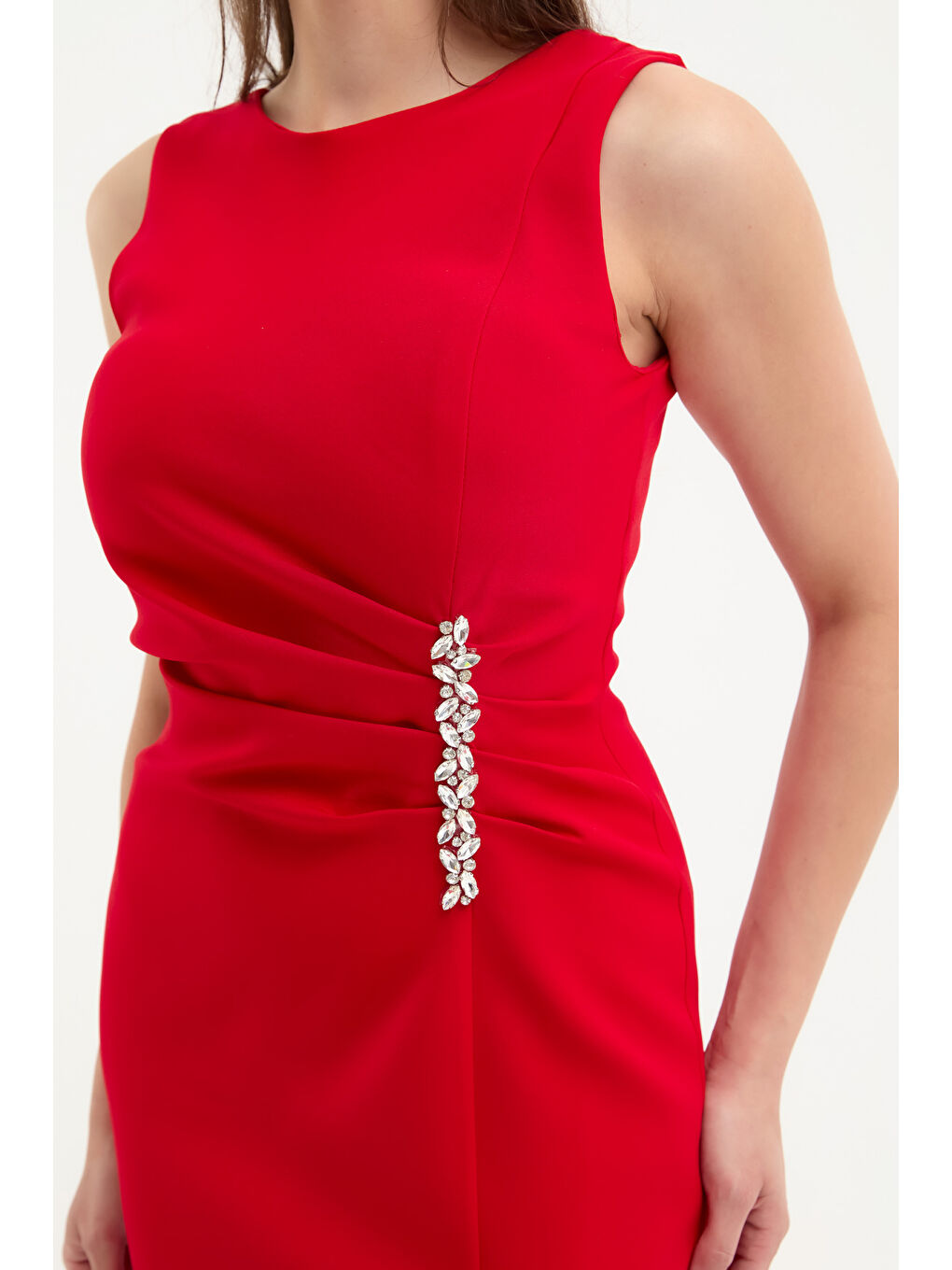 Kadın Kırmızı Otrişli Söz Nişan Nikah Abiye Elbise-3