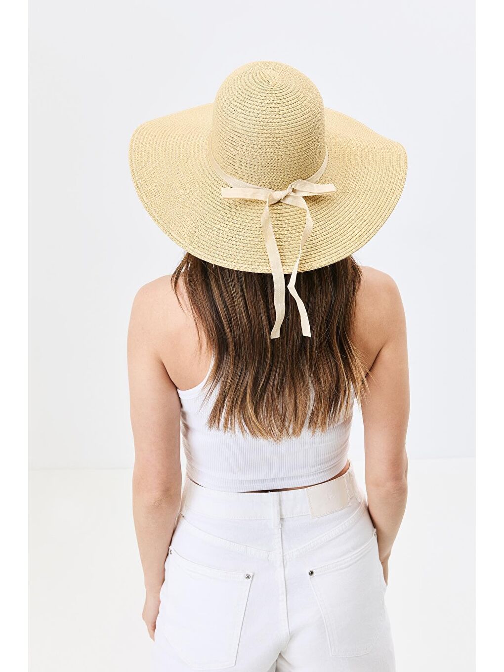 Geniş Kenar Hasır Plaj Şapkası Y25730-02 Orta Bej-2