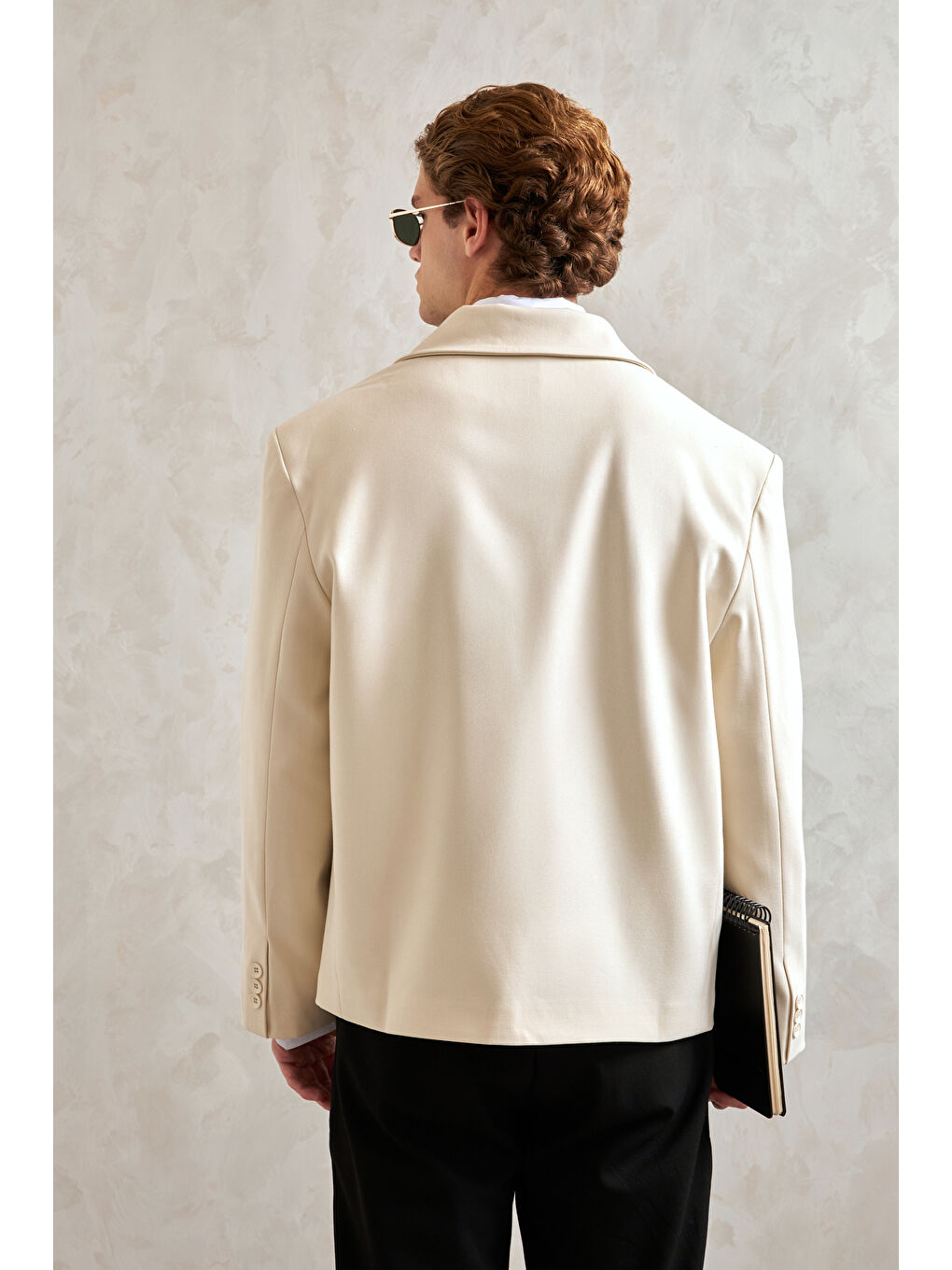 Ekru Erkek Oversize Blazer Ceket-5