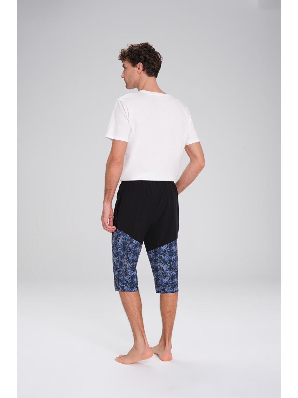 Desenli Siyah Uzun Erkek Havuz Ve Deniz Şortu 2412-1