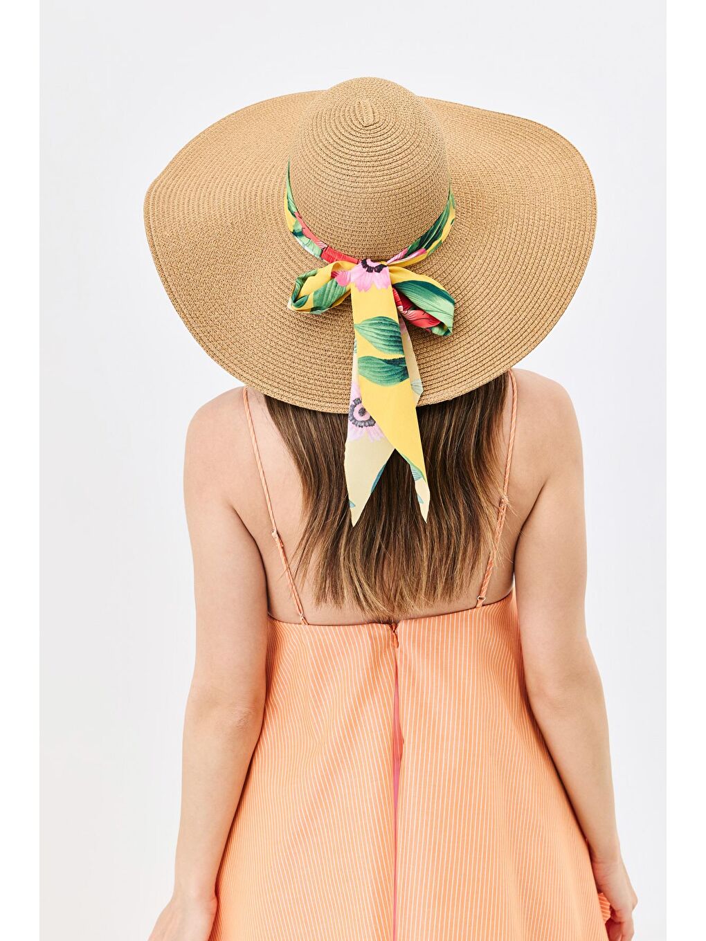 Bej Geniş Kenar Hasır Plaj Şapkası Y25730-11 Vizon-1