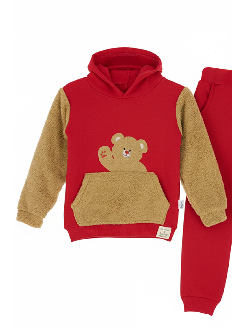 Kırmızı Erkek Çocuk Welsoft Kumaş 2'li Takım (Kapüşonlu Sweat+Polar Alt) 12377-1