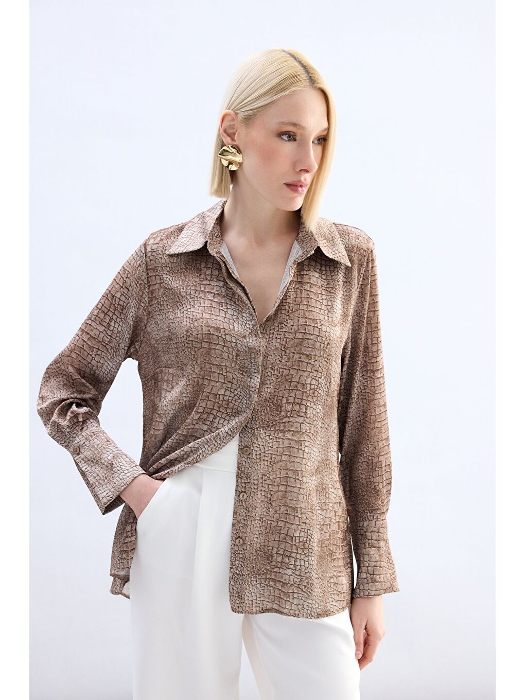 Kahverengi Klasik Desenli Gömlek - Kahve