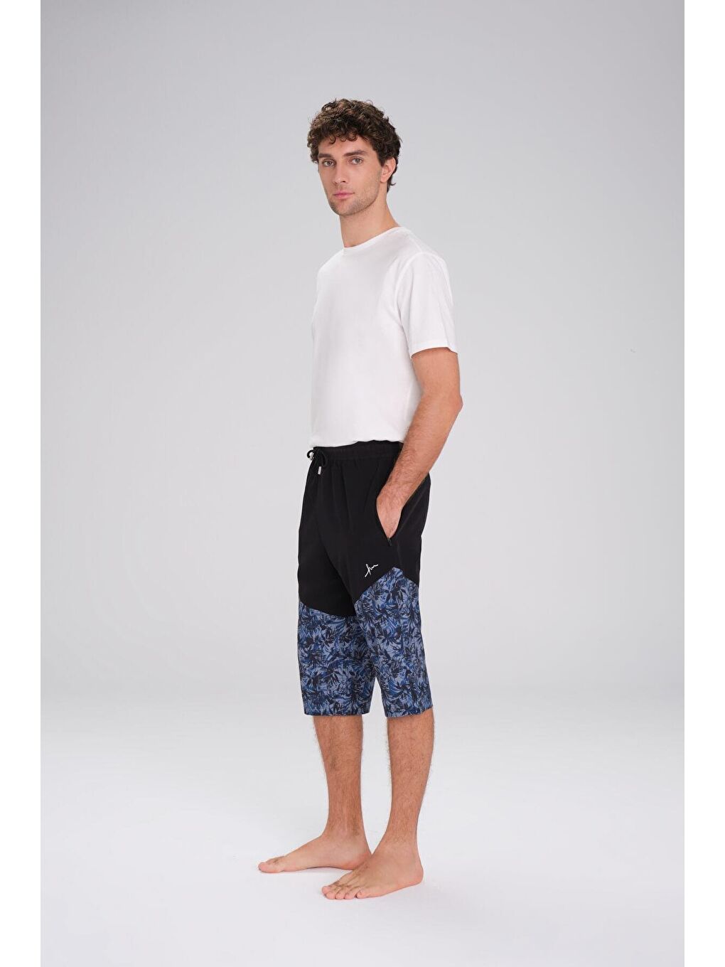 Desenli Siyah Uzun Erkek Havuz Ve Deniz Şortu 2412-2