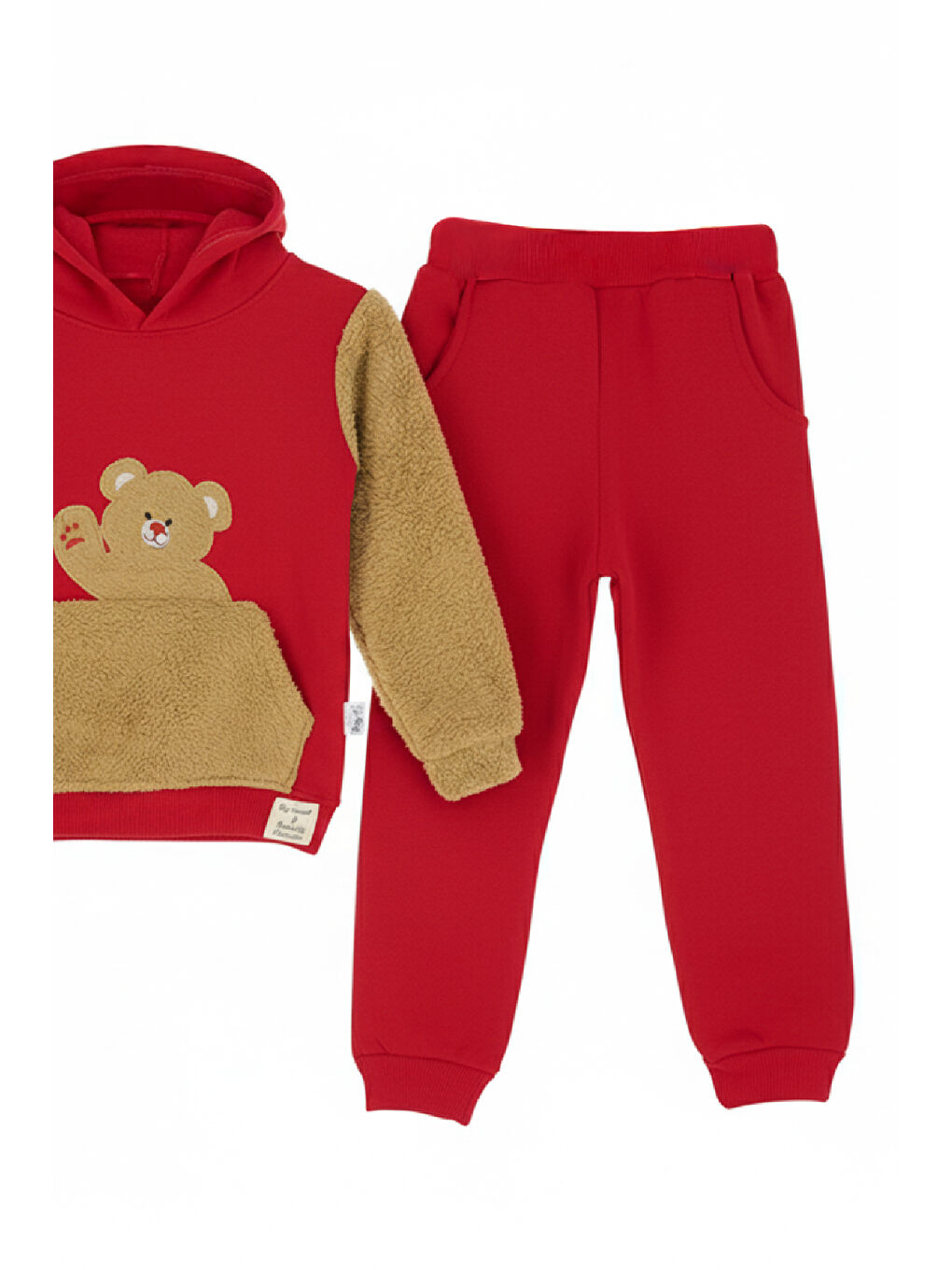 Kırmızı Erkek Çocuk Welsoft Kumaş 2'li Takım (Kapüşonlu Sweat+Polar Alt) 12377-2