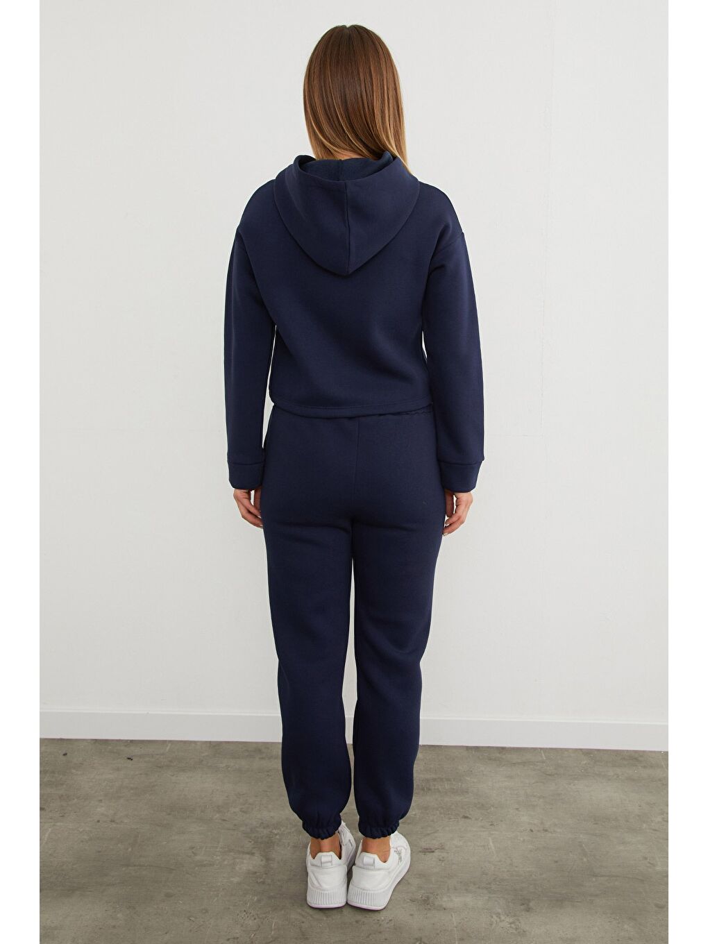 Lacivert 3 İplik California Nakışlı Kapüşonlu Jogger Takım-3