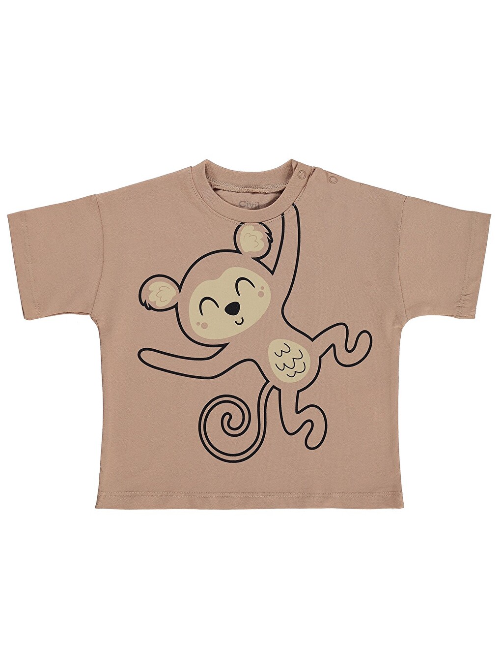 Baby Maymun Baskılı 6-18 Ay Tişört - Kahverengi