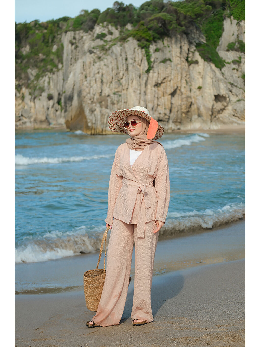 Bej Kadın Gofre Takım Vizon-1