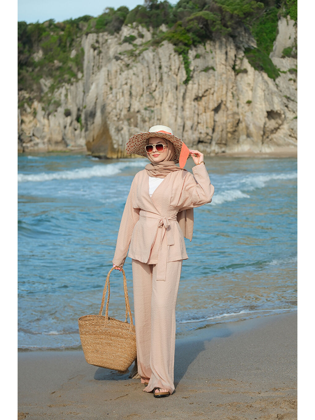 Bej Kadın Gofre Takım Vizon-2