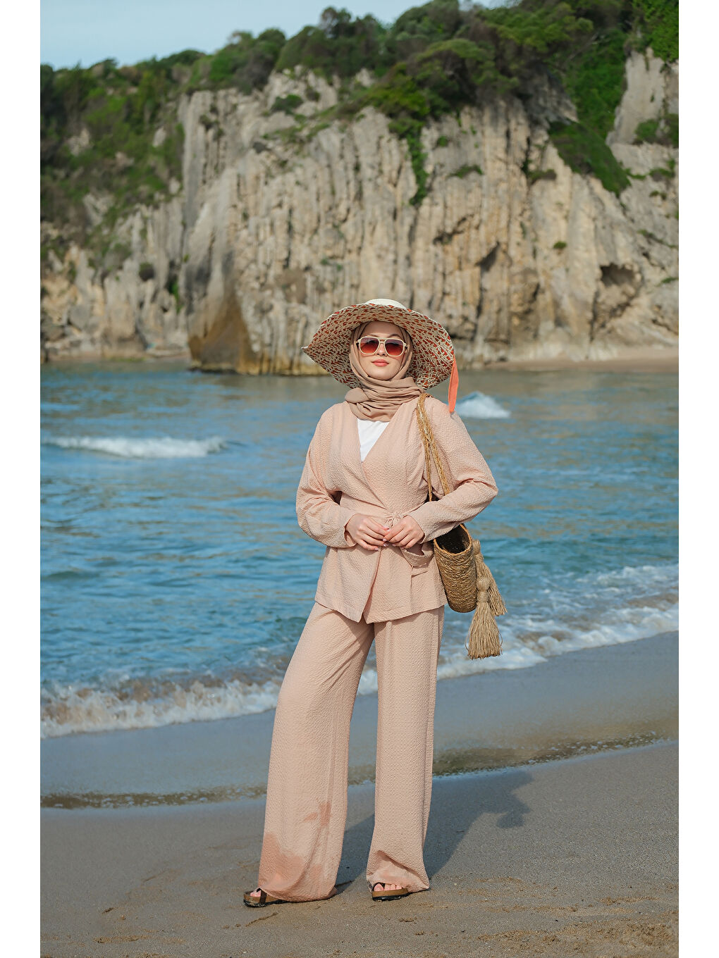 Bej Kadın Gofre Takım Vizon-3