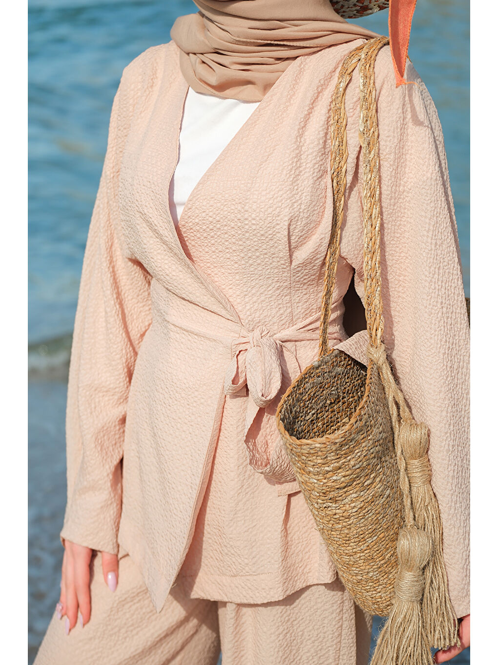 Bej Kadın Gofre Takım Vizon-4