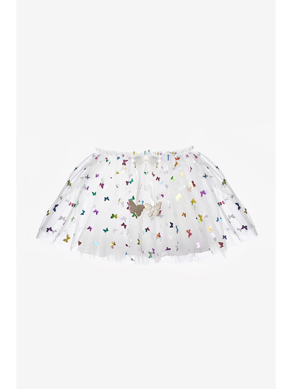 Beyaz Kelebekli Fiyonk Detaylı Kız Çocuk Tül Etek - Aster