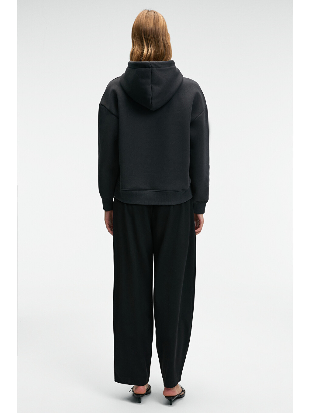 Yanmesa Kadın Oversize Baskı Ve Nakış Detaylı Uzun Kollu Kapüşonlu Koyu Antrasit Sweatshirt-5