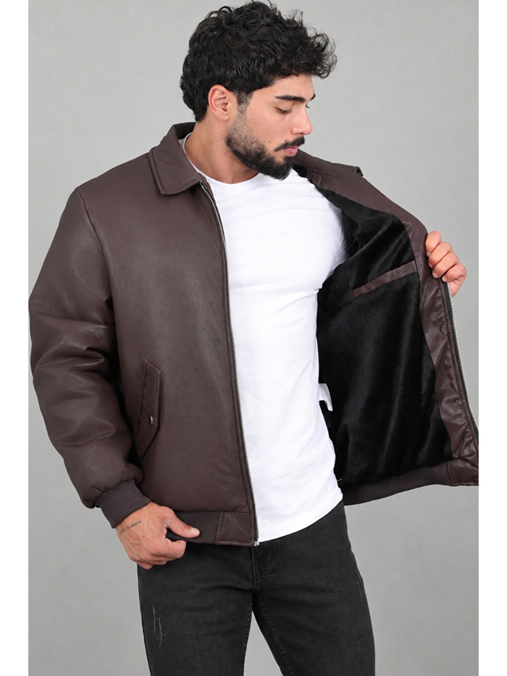 Bordo Cep Detay Dolumlu İçi Kürklü Suni Deri Mont Kmd 897_50533-3