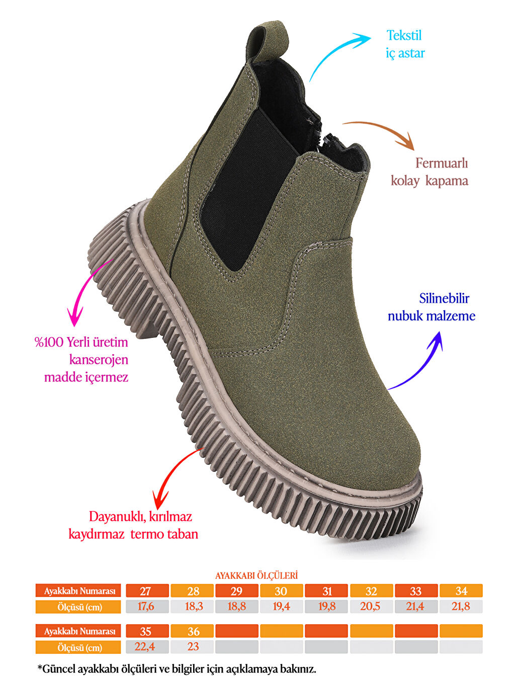 Haki Penka Fermuarlı Erkek Çocuk Günlük Bot Ayakkabı-1