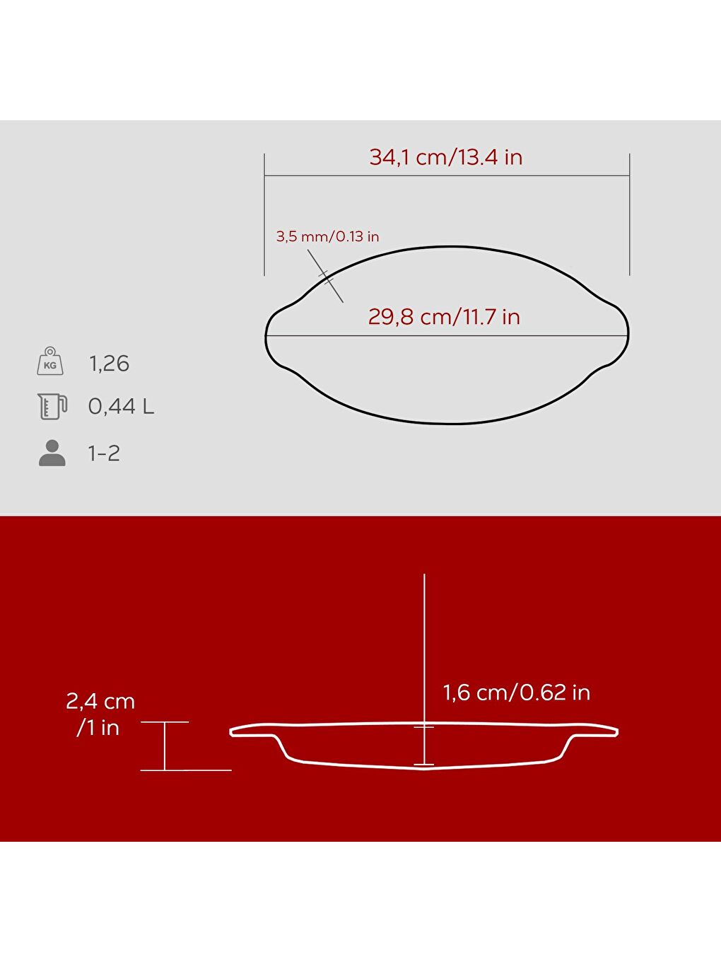 Bordo Balık Tabağı Döküm Demir Yekpare Kulplu 15x29cm.-4