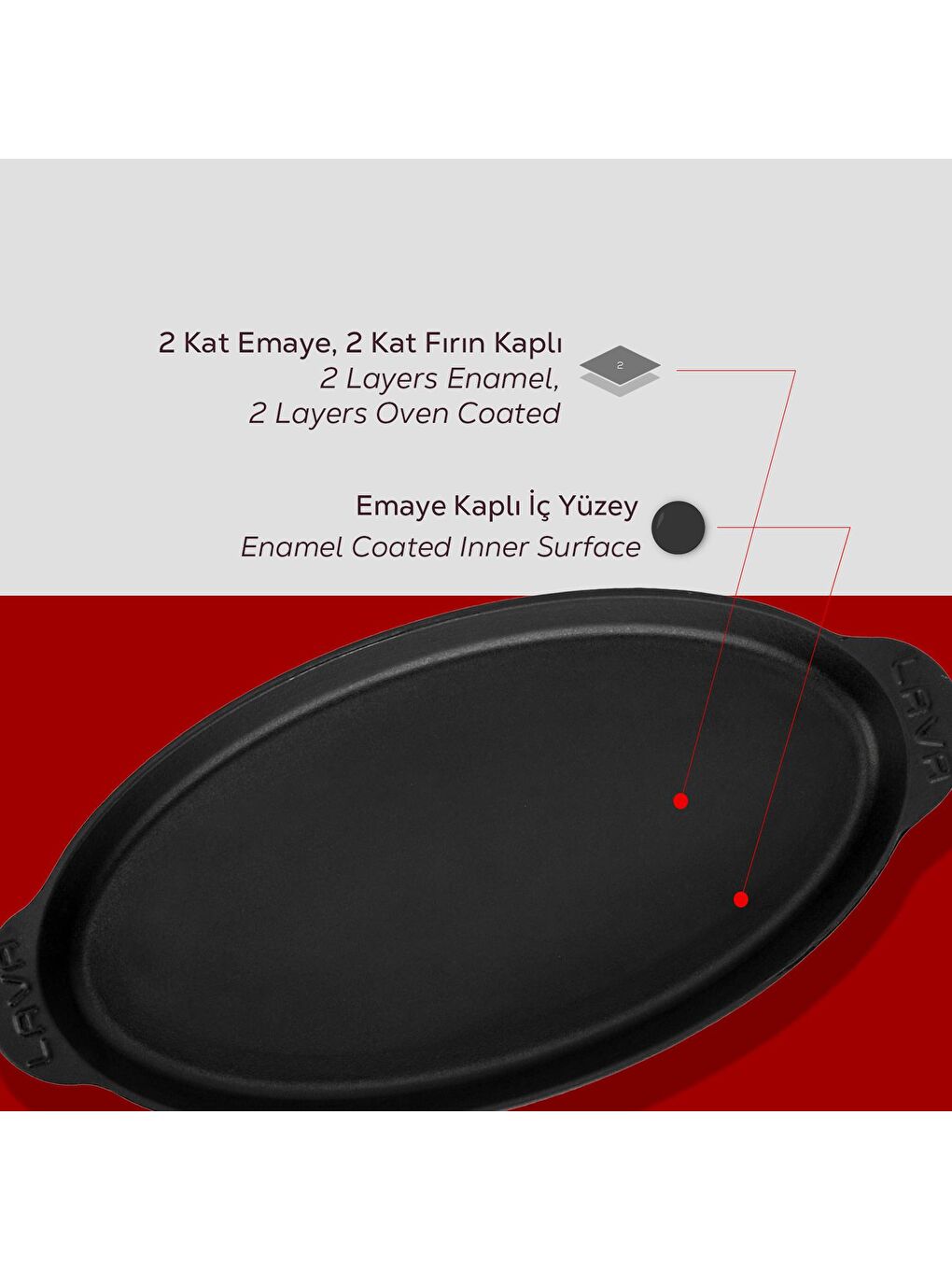 Bordo Balık Tabağı Döküm Demir Yekpare Kulplu 15x29cm.-5