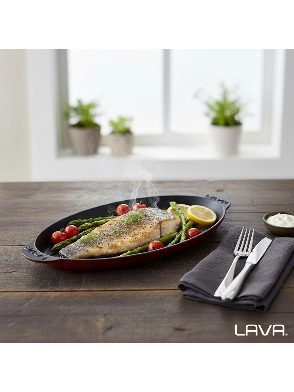 Bordo Balık Tabağı Döküm Demir Yekpare Kulplu 15x29cm.-6