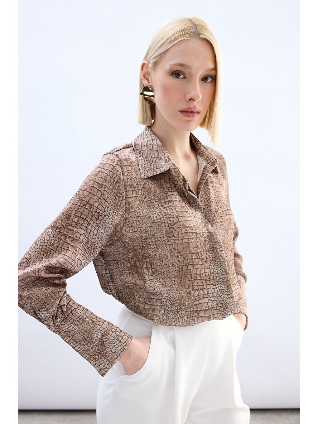 Kahverengi Klasik Desenli Gömlek - Kahve-4