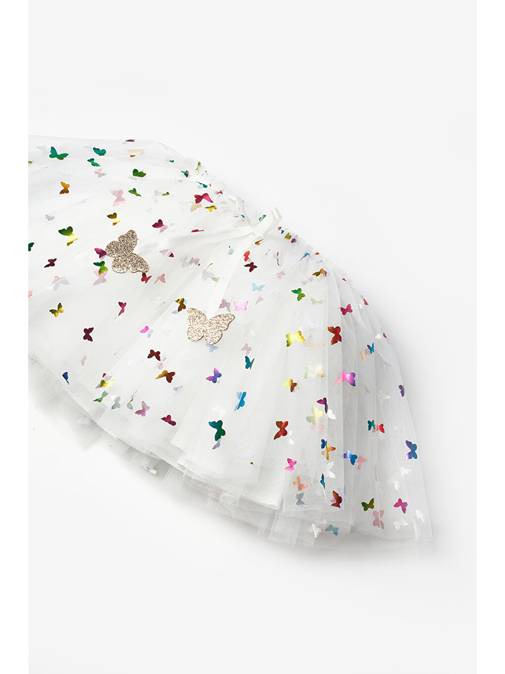 Beyaz Kelebekli Fiyonk Detaylı Kız Çocuk Tül Etek - Aster-2
