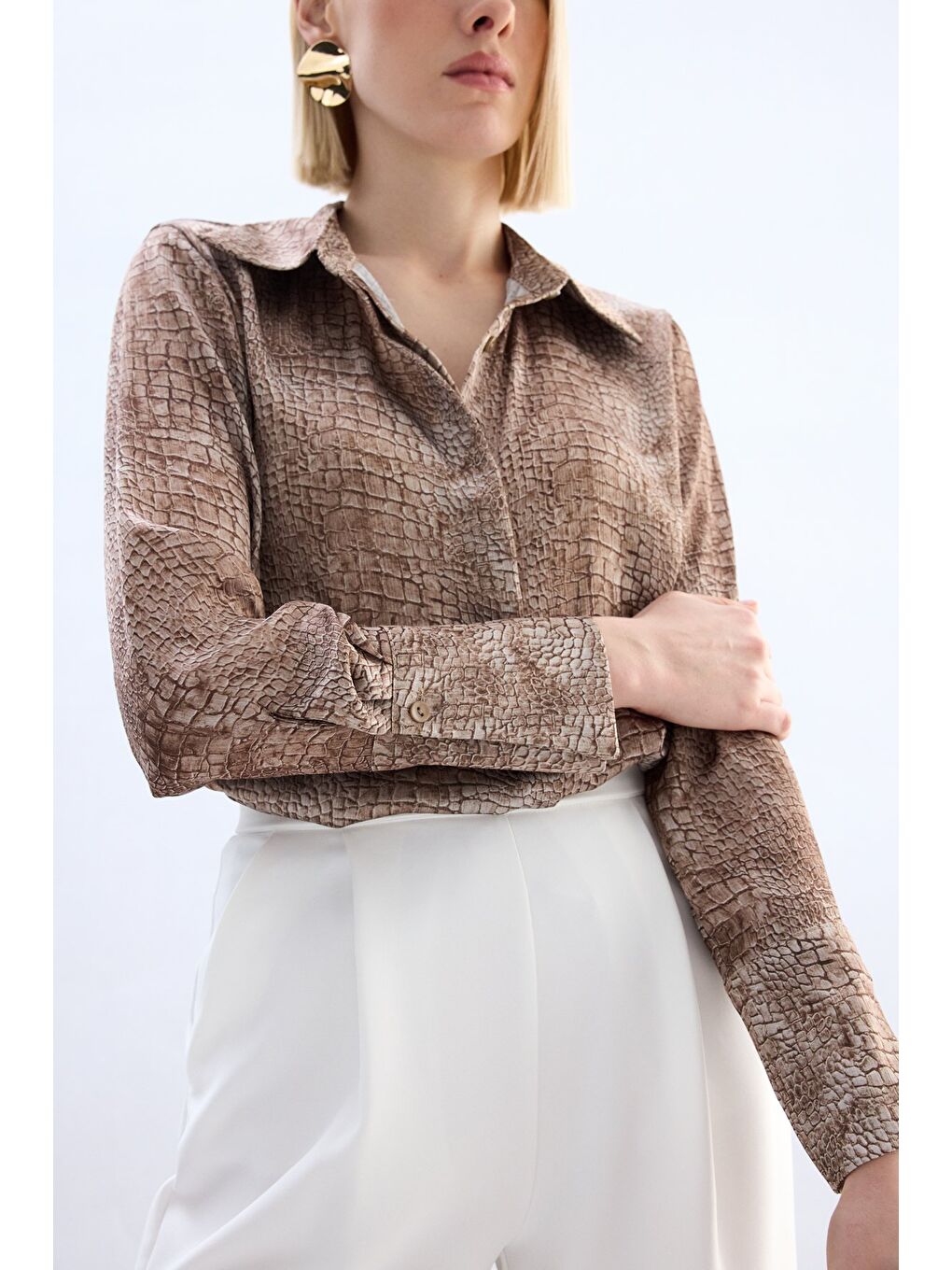 Kahverengi Klasik Desenli Gömlek - Kahve-5