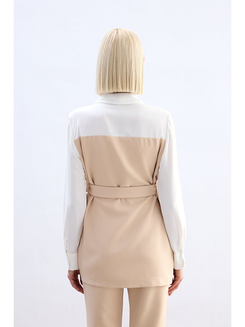 Ceket Görünümlü Gömlek - Bej-5