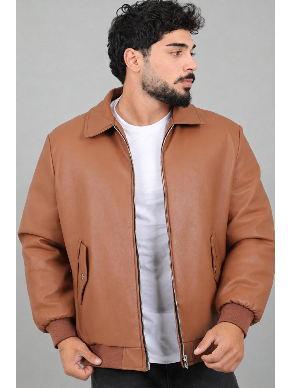 Kahverengi Cep Detay Dolumlu İçi Kürklü Suni Deri Mont Kmd 897_50533
