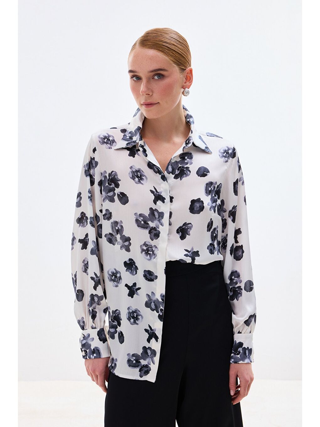 Desenli Salaş Gömlek - Siyah-2