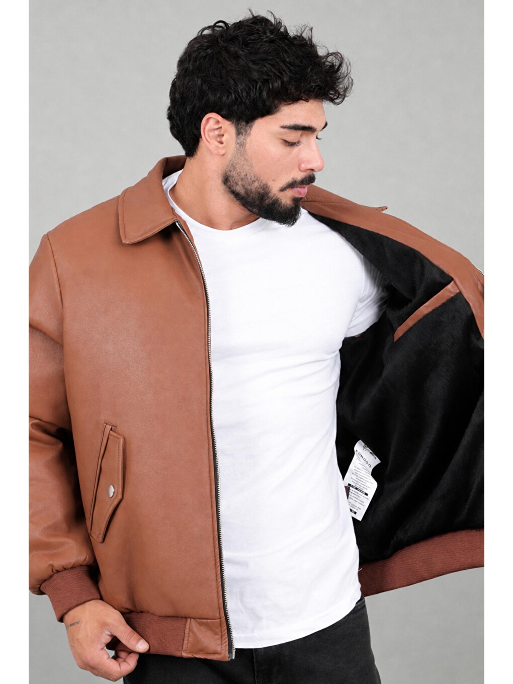 Kahverengi Cep Detay Dolumlu İçi Kürklü Suni Deri Mont Kmd 897_50533-3