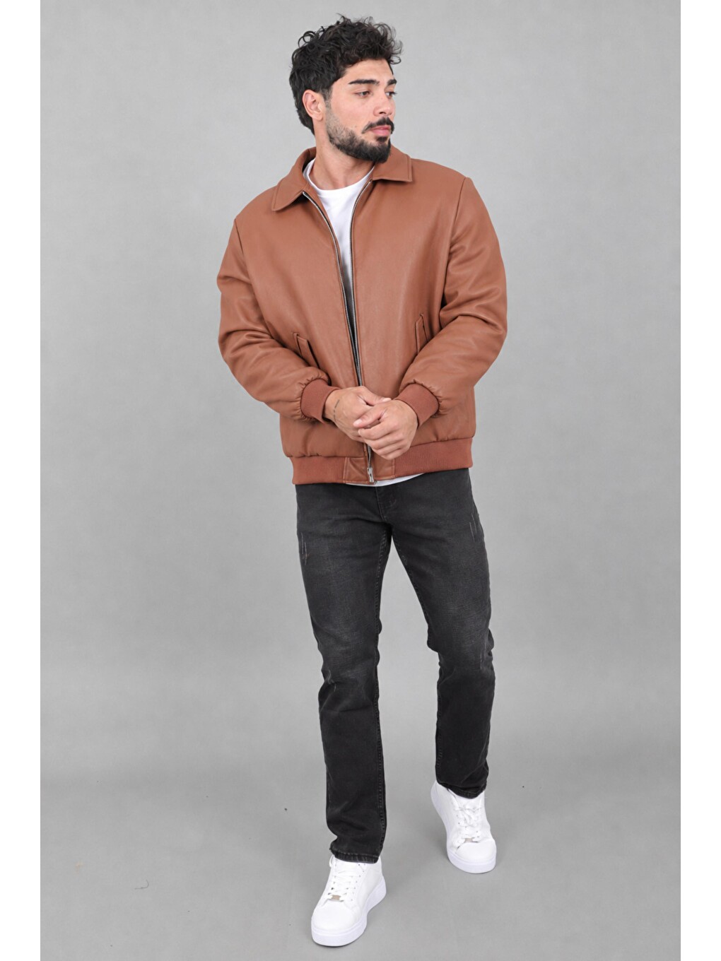 Kahverengi Cep Detay Dolumlu İçi Kürklü Suni Deri Mont Kmd 897_50533-5